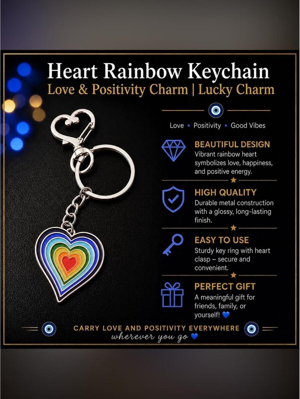 Heart Rainbow Keychain Love & Positivity Charm